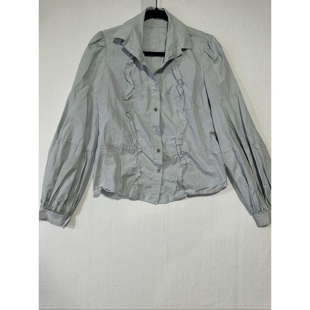 Valentino Hiver 2008 Ruffle Cotton Blouse Top Gray Made In Italy Size 10 Puff Sl